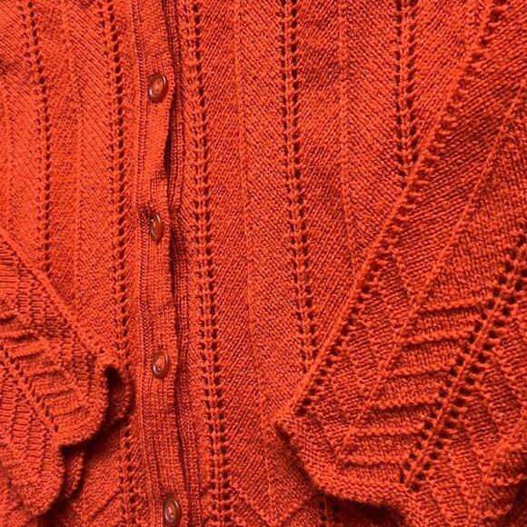 Laura Ashley Vintage 100% Wool Cardigan Sweater Made in Great Britain Orange M - Picture 3 of 8